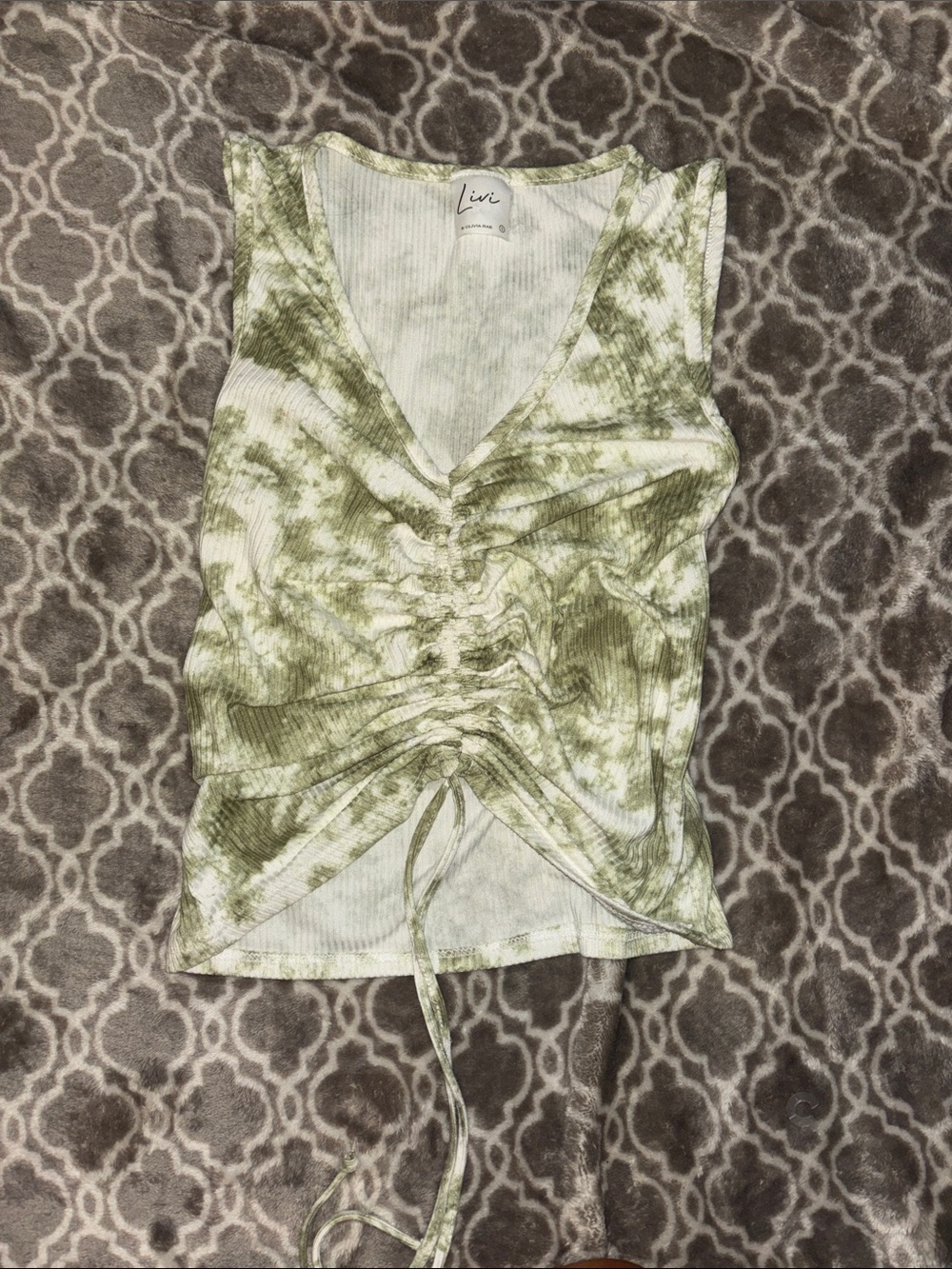Olivia Rae Green Tie-Dye Ruched V-Neck Camisole